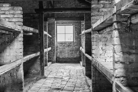 Prisoner of war camp buildings which were once used to house thousands of prisoners of war. The beds...
