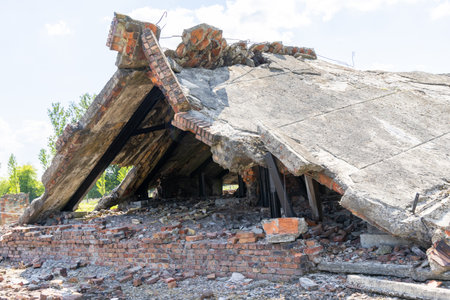 A destroyed building which were once used to house thousands of prisoners of war.の写真素材