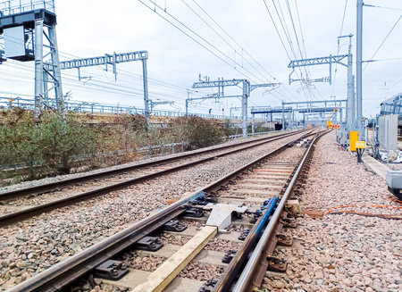 A railway which is empty either before journeys start or before engineering works start.の写真素材