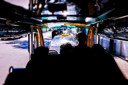A large buggy that is used to take tourists around the city and see landmarks and sights they'd...