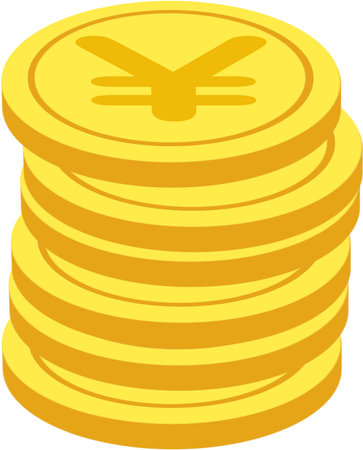 Illustration of a pile of gold coins on a white background.の写真素材