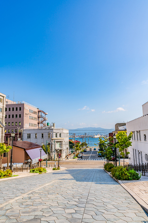 Hokkaido scenery in summer,Hakodate Motomachi Sloped Landscape [Hachimanzaka]のeditorial素材