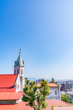 Hokkaido scenery in summer, Motomachi Roman Catholic Churchのeditorial素材