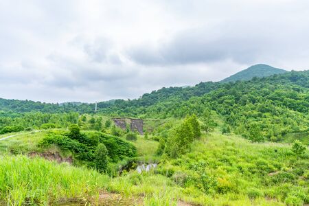 Nishiyama Crater Walking Trail in Toyako onsenの写真素材