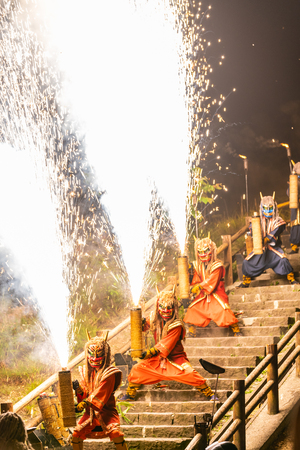 Summer scenery in Hokkaido, Oni Fireworks at Noboribetsu Jigokudaniのeditorial素材