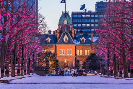 Winter in Hokkaido, Hokkaido Red Brick Government Building (Former Hokkaido Government Office Building) Light-up Eventのeditorial素材
