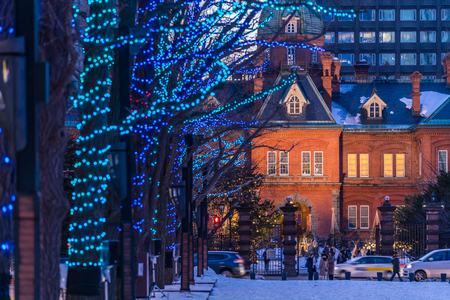 Winter in Hokkaido, Hokkaido Red Brick Government Building (Former Hokkaido Government Office Building) Light-up Eventのeditorial素材