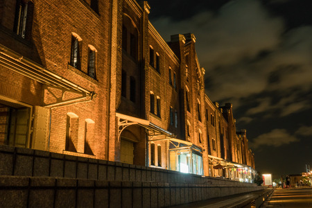 Night view of red brick warehouse in Yokohama Minato Mirai areaのeditorial素材