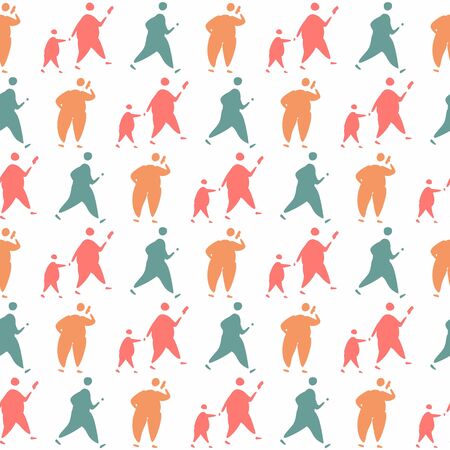 Seamless pattern with silhouettes of people in a doodle styleのイラスト素材