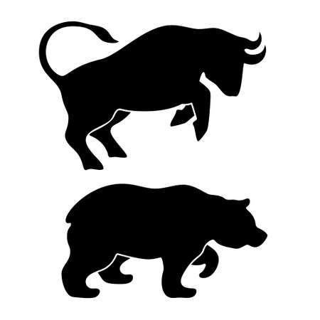 Bull and bear silhouettesのイラスト素材