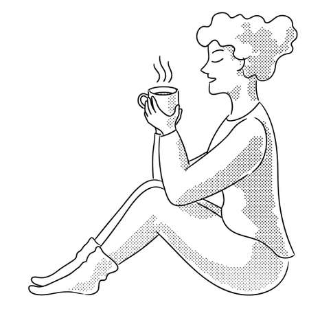 Woman with a cup of a hot beverageのイラスト素材