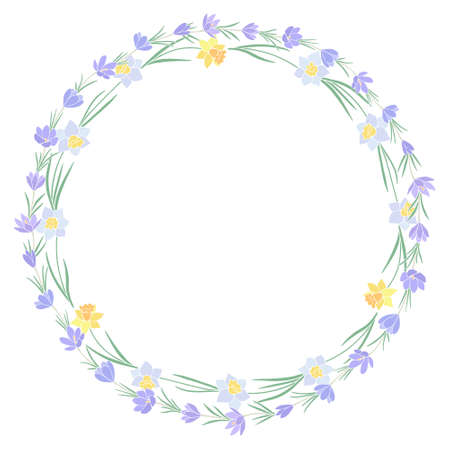 Wreath of crocus and daffodil flowersのイラスト素材