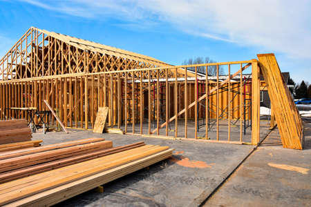 New wood frame home under construction.