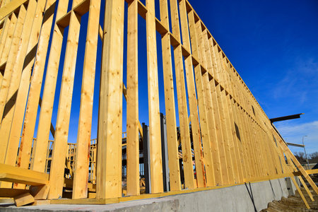 Wood frame commercial building under construction.
