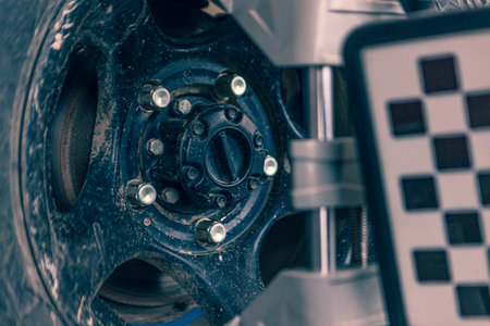 Motorcycle wheel closeup. Motorcycle mechanic repairing a motorcycle.の写真素材