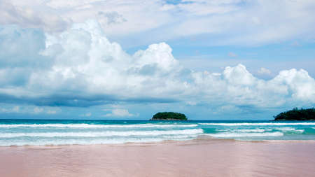 Kata beach and Koh Pu island known also as Crab Island, Phuket, Thailandの写真素材