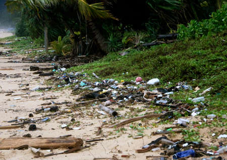Garbage on Karon beach, Phuket Thailandの写真素材