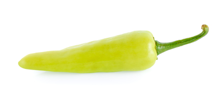 Green chili peppers on white backgroundの写真素材