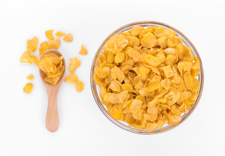 Corn flakes isolated on white backgroundの写真素材