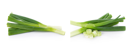 Green Japanese Bunching Onion on white backgroundの写真素材
