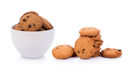 Chocolate chip cookie on white backgroundの写真素材