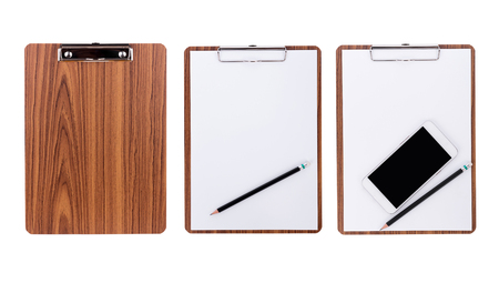 wooden clipboard on white backgroundの写真素材