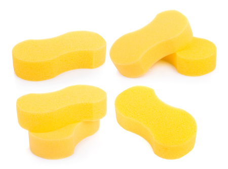 Micro sponge for cleaning and washing car isolated on white backgroundの写真素材