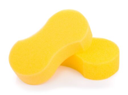 Micro sponge for cleaning and washing car isolated on white backgroundの写真素材