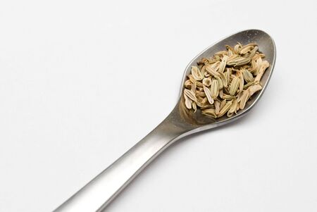 Cumin seeds in metal spoon