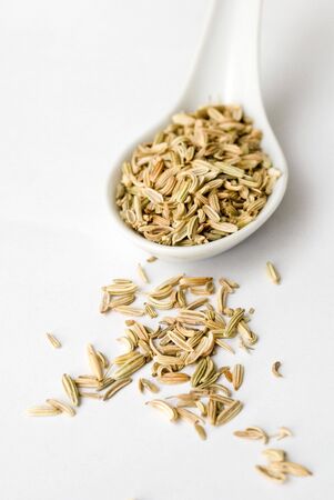 Cumin seeds in white containerの写真素材