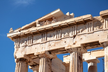 Detail of columns and frieze of the Parthenon at Acropolis in Athens, Greece. March, 14th. 2019の写真素材