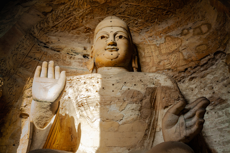 Yungang Grottoes. Cave with Giant Buddha.の写真素材