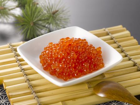 The fresh salmon roe on white plateの写真素材