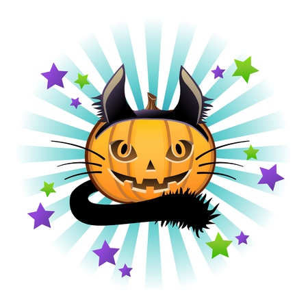 Halloween pumpkin Jack o lantern in black cat costumeのイラスト素材