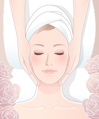 Beautiful woman receiving facial massage のイラスト素材