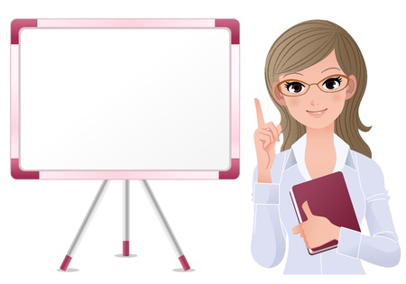 Cute woman lecturing besides white board Gradients, Blending tool is used のイラスト素材
