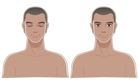 Front portraits of African decent men with eyes closed and opened  Naked upper body  File contains Transparency, Blending Tool のイラスト素材