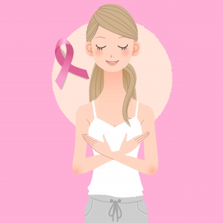 Breast cancer concept - girl with pink ribbon.File contains Gradients, Blending Tool.のイラスト素材