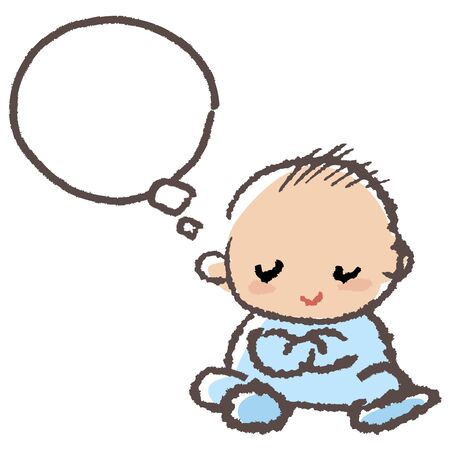 Baby boy crossing arm and thinking against white backgroundのイラスト素材