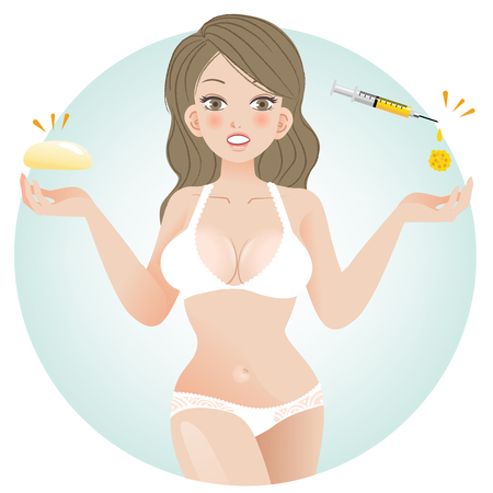Curvy Woman Breast Augmentation Concept with silicon and fatgraftのイラスト素材