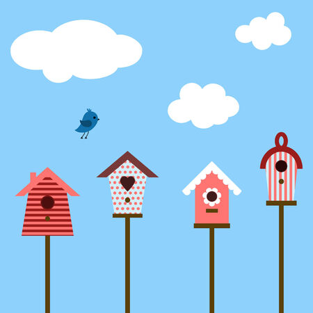 set of cute houses for birdsのイラスト素材