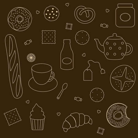 hand drawn restaurant menu design elements on blackboardのイラスト素材