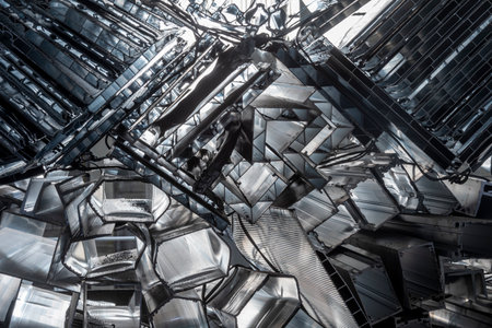 Abstract background of metal structures. Modern architecture. 3D rendering.の写真素材