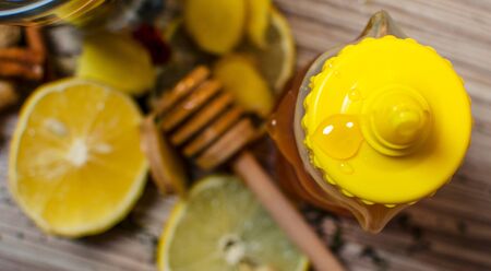 Hot winter tea with lemon, honey and ginger.