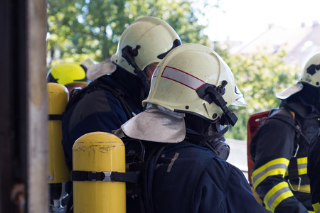 Firefighters intervening in a pernicious disaster or fire.の写真素材