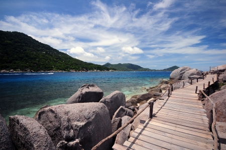 Wooden bridge to the sea の写真素材