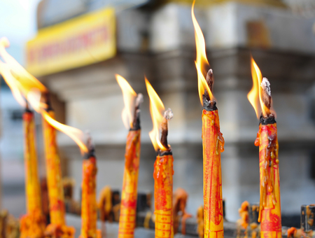 candle at the buddhism templeの写真素材