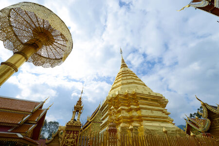 Famous Golden pagoda wat Phra That Doi Suthep chiangmai の写真素材