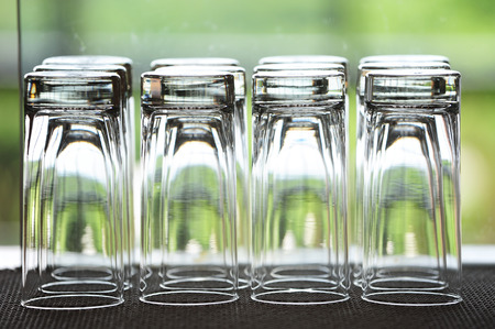 Empty glasses ready for use in the bar