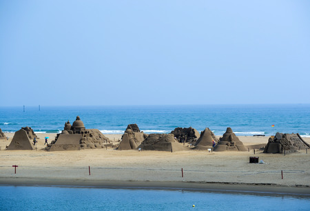 FULONG, TAIWAN-JUNE 12,2014 a novel sand sculpture at Fulong beach for celebrating the Sand Sculpture Festival on JUNE 12,2014 in Fulong,Taiwanのeditorial素材